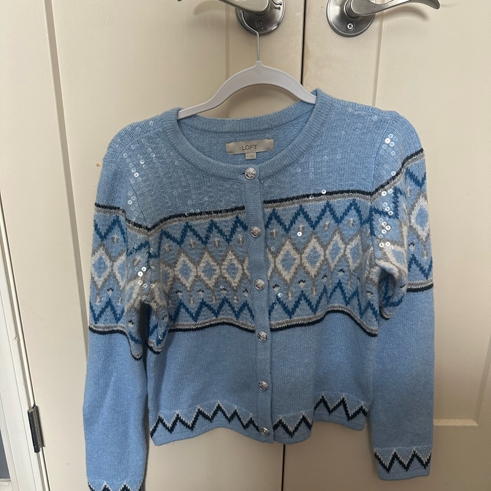 LOFT Light Blue Geometric Cardigan